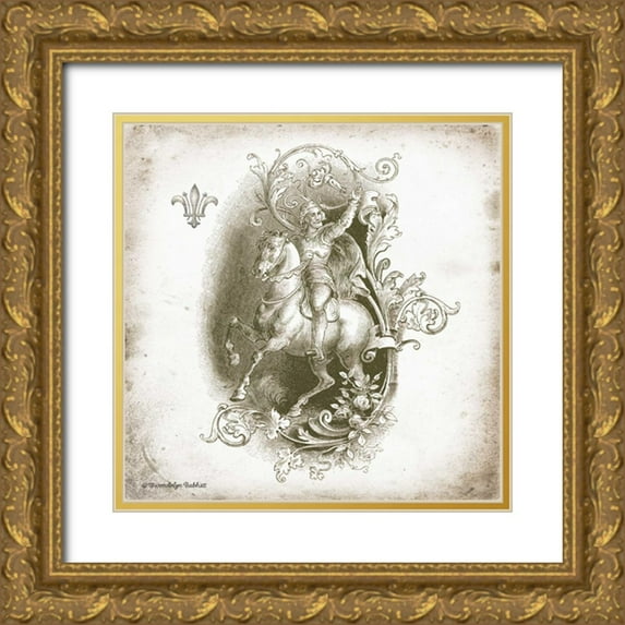 Babbitt, Gwendolyn 26x26 Gold Ornate Wood Framed with Double Matting Museum Art Print Titled - Horse and Man