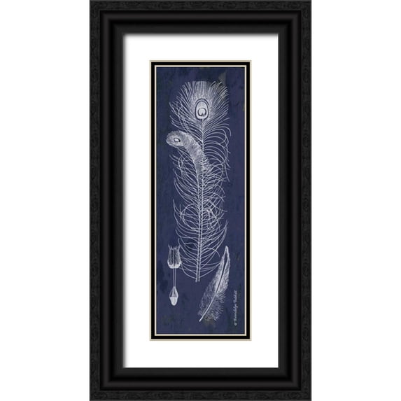 Babbitt, Gwendolyn 7x14 Black Ornate Wood Framed with Double Matting Museum Art Print Titled - Indigo Feathers II
