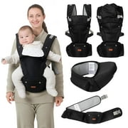 BabbleRoo Grow Baby Carrier – 6-in-1 Ergonomic Hip Seat, Convertible Infant Baby Carrier & Toddler Carrier – Black