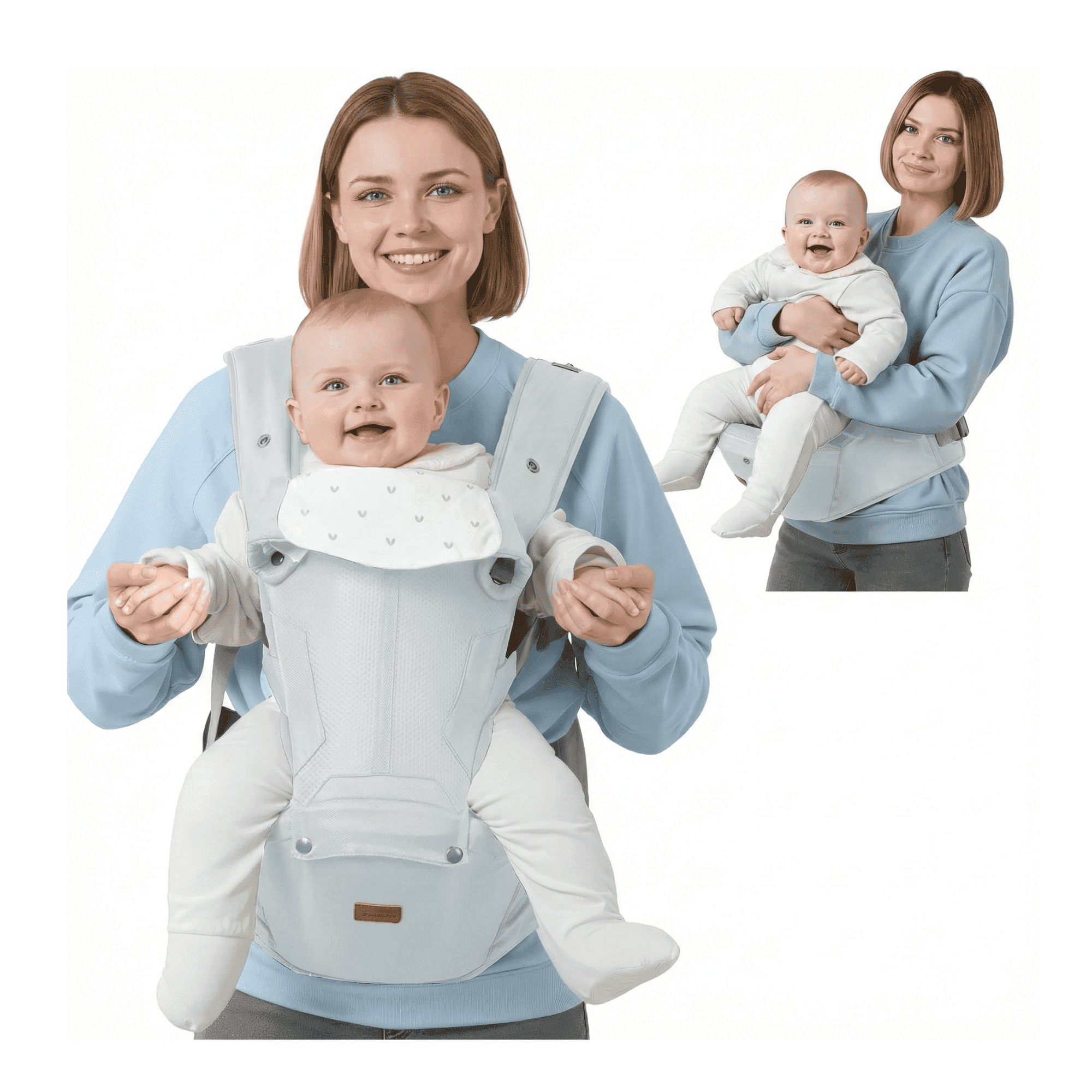 BabbleRoo Grow Baby Carrier – 6-in-1 Ergonomic Hip Seat, Convertible Infant Baby Carrier & Toddler Carrier – Seafoam