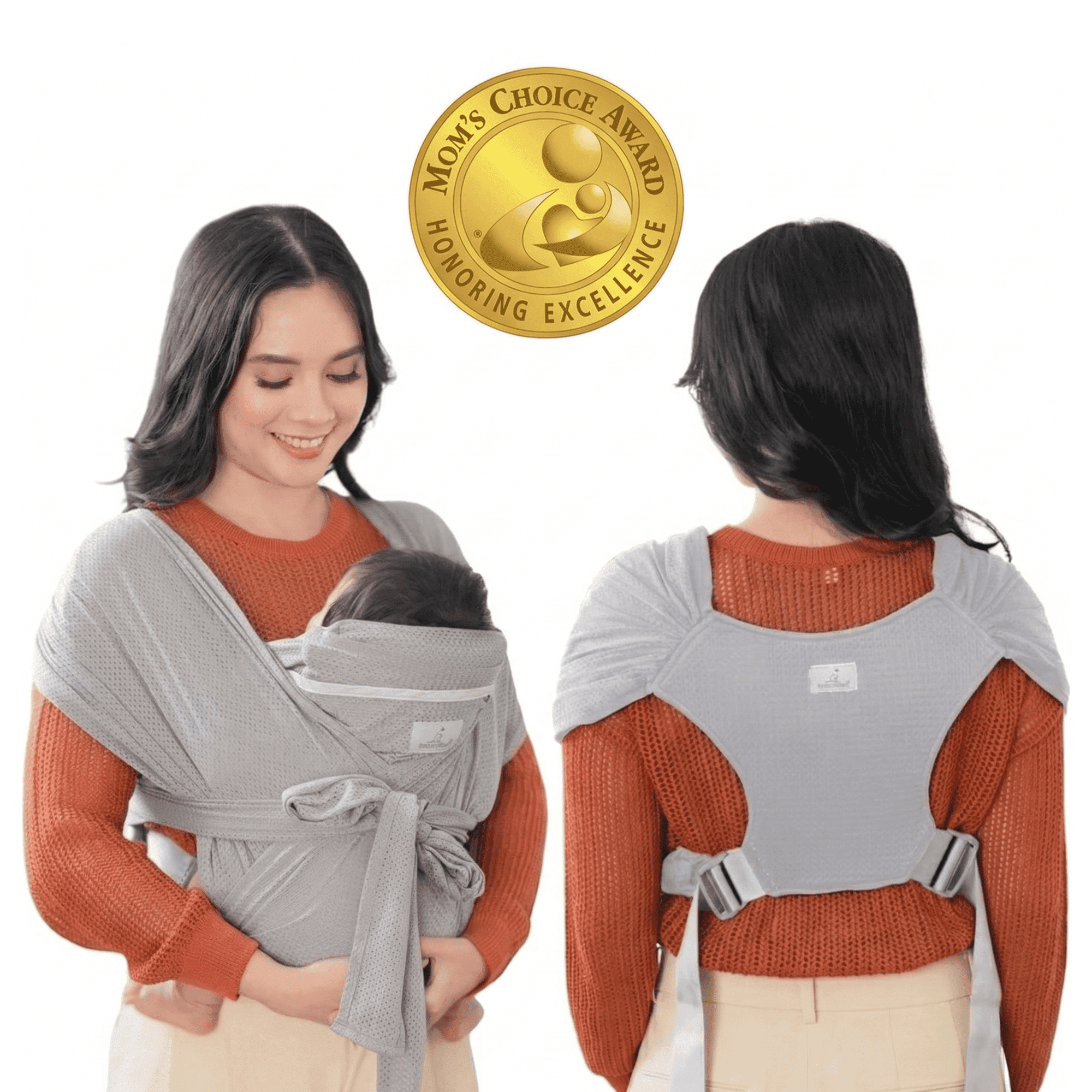 BabbleRoo Baby Wrap Carrier, Adjustable Baby Carriers for Newborn to Toddler,8-34 lbs, 3-24 months, Gray