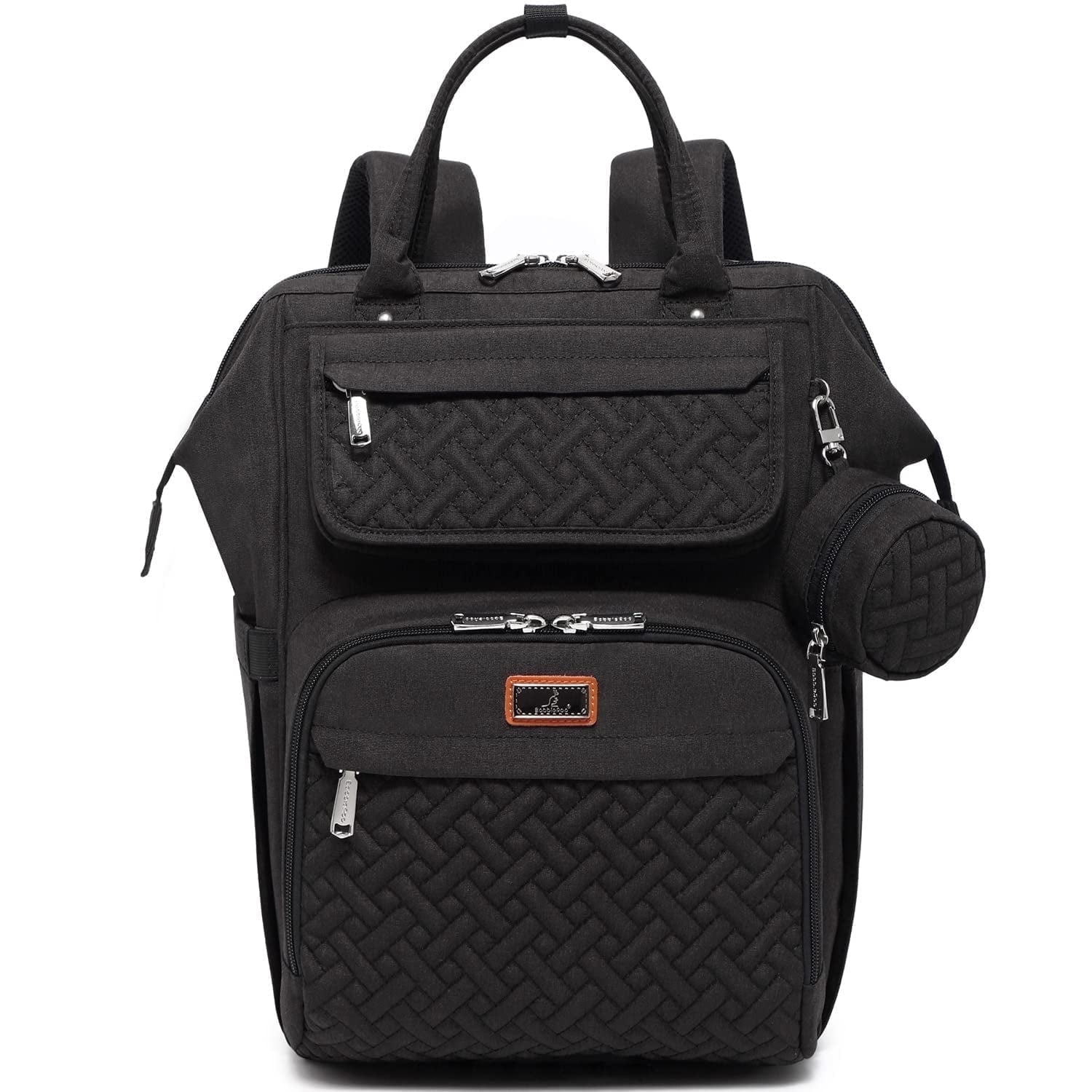 BabbleRoo Widetop Waterproof Diaper Backpack with Insulated Bottle Pockets, Polyester- Black