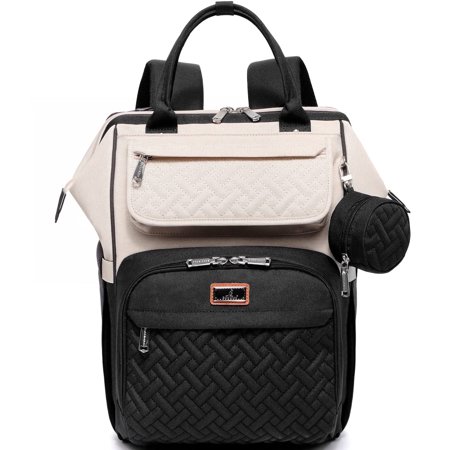 BabbleRoo Wide Top Diaper Bag Backpack, Spacious Unisex Spacious Diaper Bag, Black & Apricot