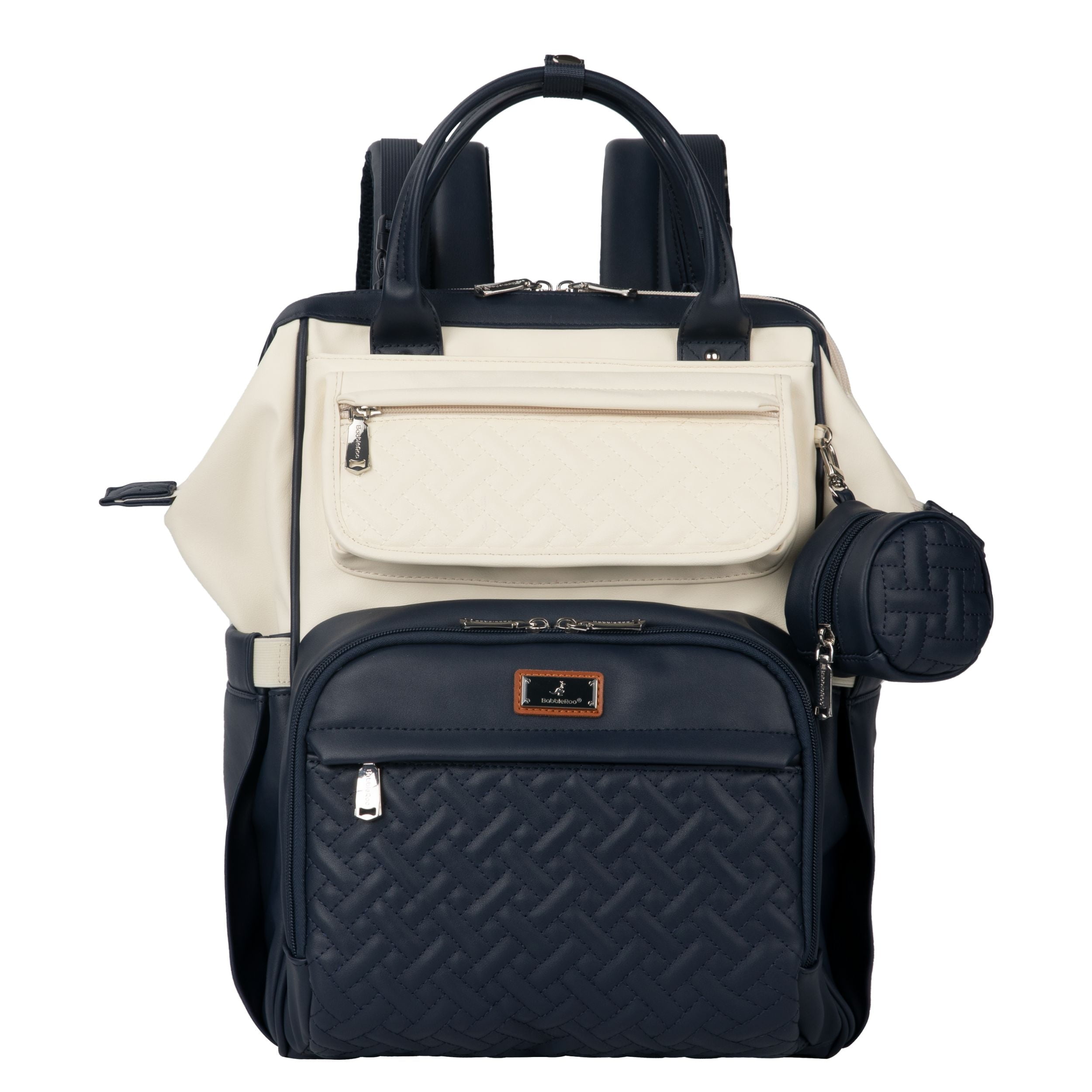 BabbleRoo Widetop Waterproof Diaper Backpack with Insulated Bottle Pockets, Vegan leather- Blueberry Cream