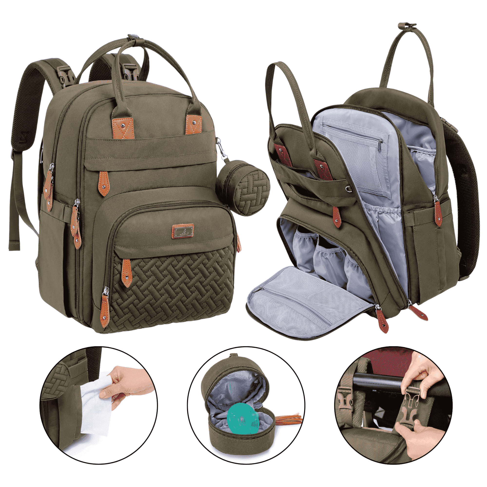 BabbleRoo Diaper Bag Backpack Large Capacity Sage Green Pockets Travel Diaper Bag Backpack | Lightweight | BabbleRoo main image 3
