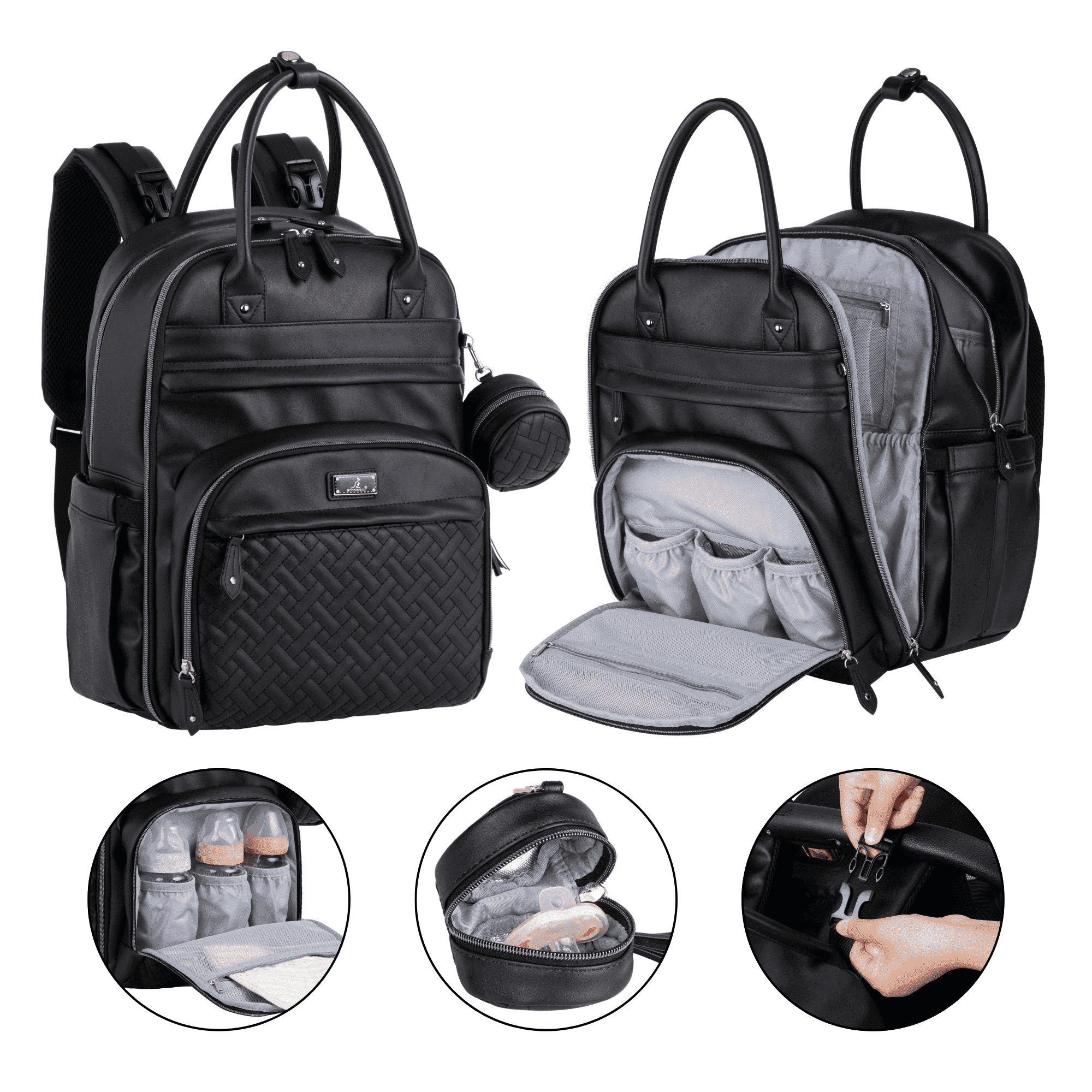 backpack changing bag leather Diaper - Best Trending Baby Mom Bag Gift Travel Large Waterproof Stylish Modern Nappy Stroller Hospital Bag the airport Peek-A-Boo Vegan Leather Diaper Bag