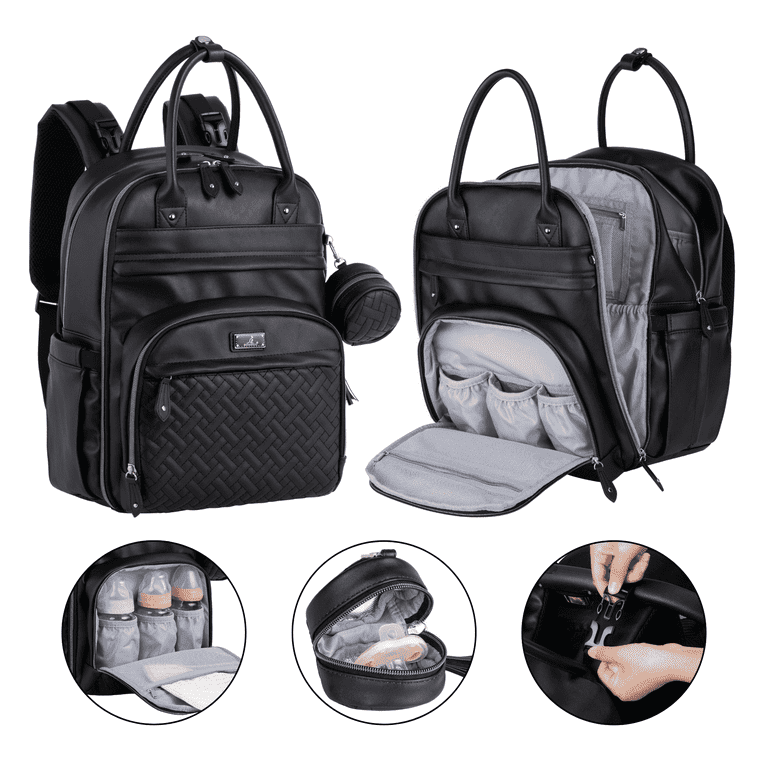 diaper bag black leather backpack Ebony Classic City II foil lined Classic Diaper Bag II -