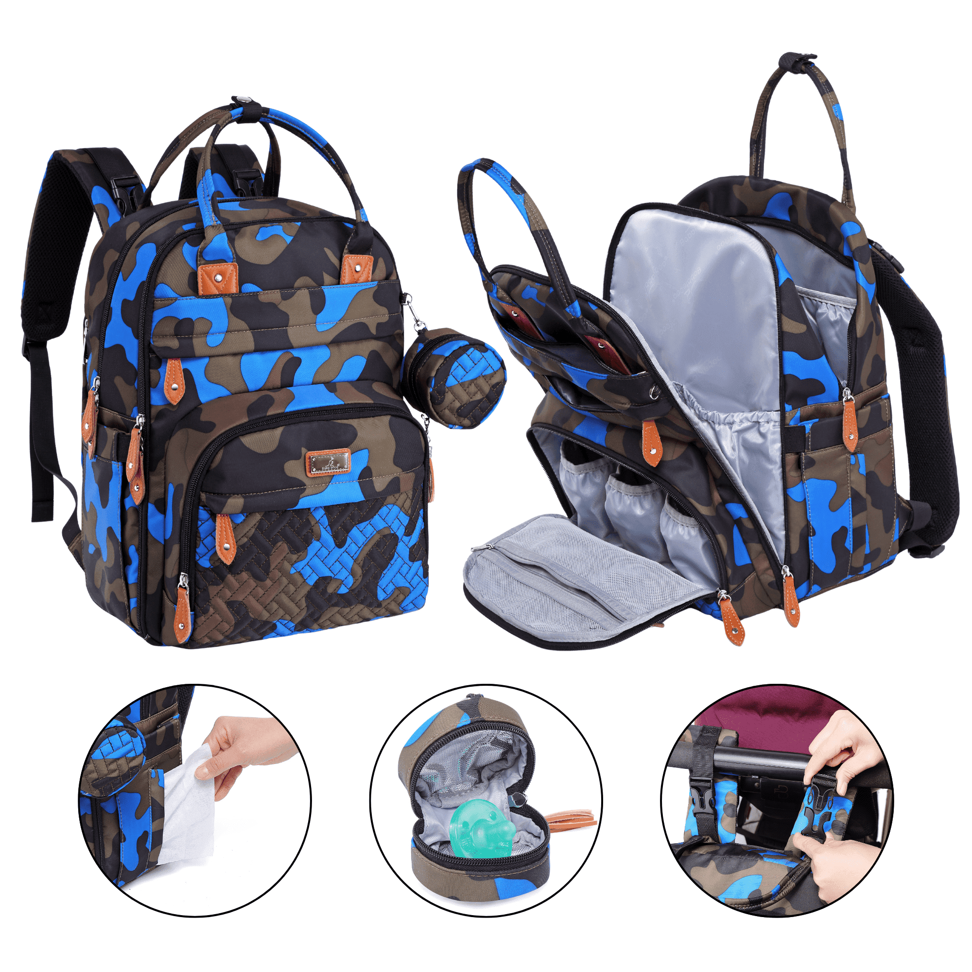 BabbleRoo Vegan Leather Diaper Bag Backpack – New with Tags, Midnight Blue BabbleRoo Diaper Bag Backpack, Multifunction Original Baby  main image 3