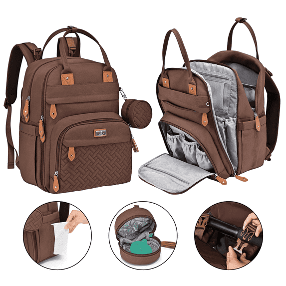 BabbleRoo Original Diaper Bag Backpack – Large 26L Baby Bag with Changing Pad, Insulated Bottle Pockets & Stroller Straps, Waterproof Travel Bag for Moms & Dads, Brown