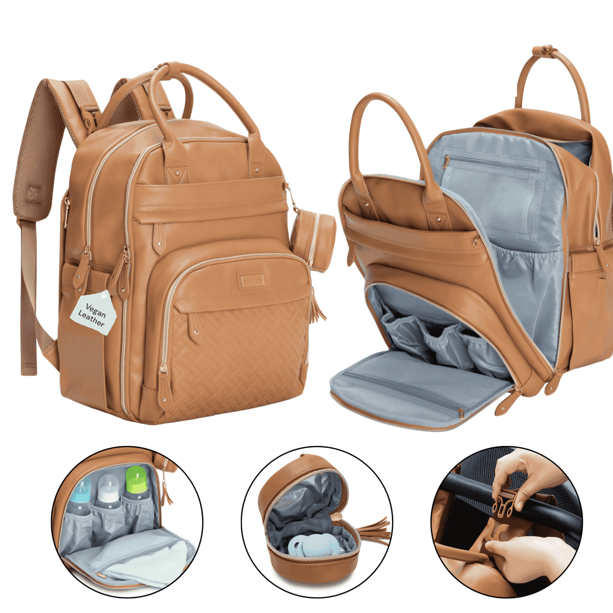 baby diaper backpack leather Bag · Tan by Capra and stroller clips allow you to transform the diaper bag into a handbag Leather Diaper Bags Leather Mom