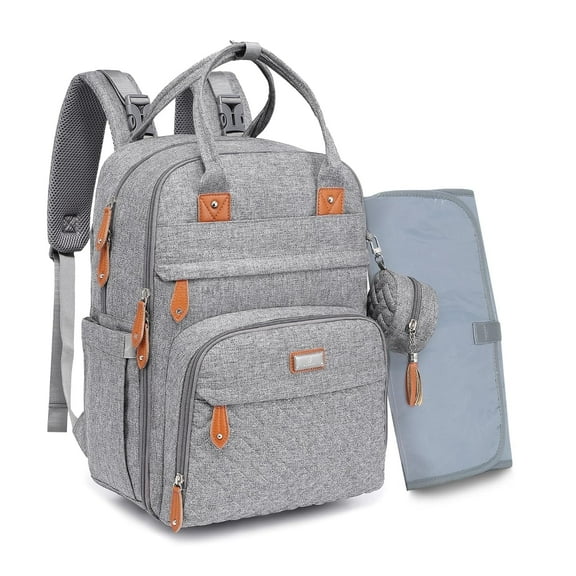 BabbleRoo Original Diaper Bag Backpack with Changing Pad & Stroller Straps, Light Gray, 1 pc