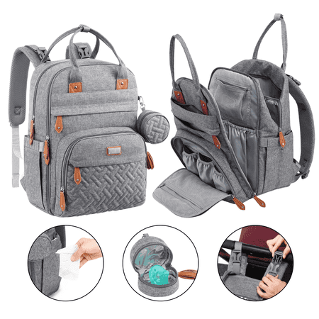 BabbleRoo Diaper Bag Backpack, Multifunction Original Baby Diaper Bag with Insulated Pockets, Light Gray