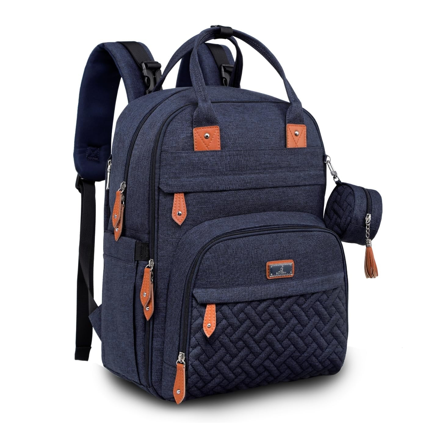 vegan Leather-Style Navy Diaper Backpack - BobbleRoo For Parents Soft Vegan Leather Wide Top Diaper Bag | BabbleRoo main image 2