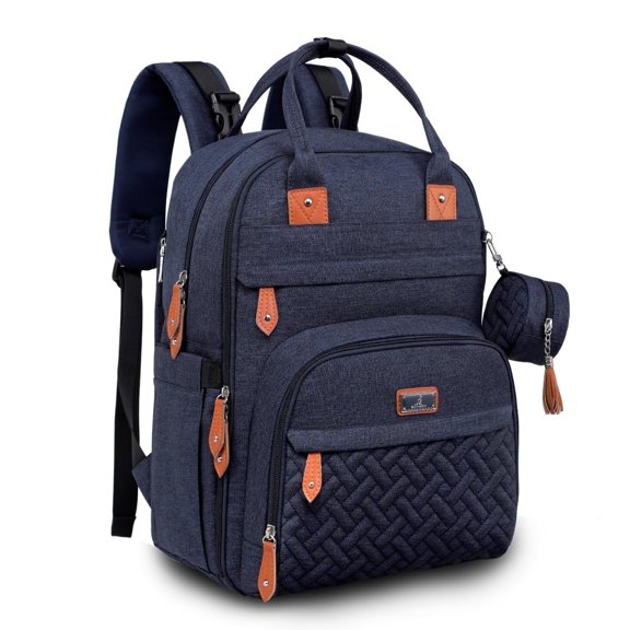 BabbleRoo Original Diaper Bag Backpack – Large 26L Baby Bag with Changing Pad, Insulated Bottle Pockets & Stroller Straps, Waterproof Travel Bag for Moms & Dads, Navy Blue