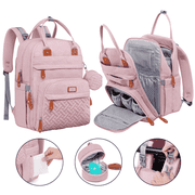 BabbleRoo Original Diaper Bag Backpack – Large 26L Baby Bag with Changing Pad, Insulated Bottle Pockets & Stroller Straps, Waterproof Travel Bag for Moms & Dads, Pink
