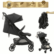 BabbleRoo Hoplite Lightweight Travel Stroller - Compact Fold, Airplane Friendly, 12.3 lbs, Black