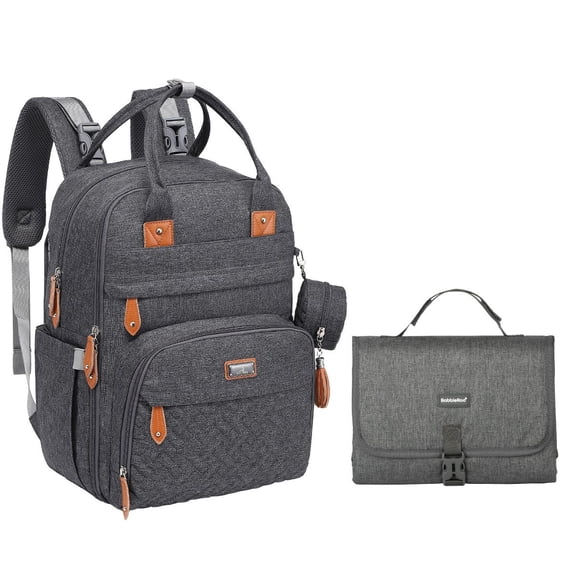 BabbleRoo Diaper Bag Backpack, Waterproof Original Backpack with Premium Changing Pad Set –Dark Gray