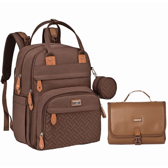 BabbleRoo Original Diaper Bag Backpack, Large 26L Waterproof Baby Bag with Premium Changing Pad Set, Insulated Bottle Pockets & Stroller Straps, Coffee