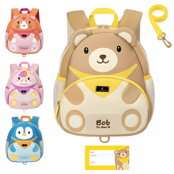 BabbleRoo Toddler Backpack with Safety Leash, Bob the Bear, Water-Resistant