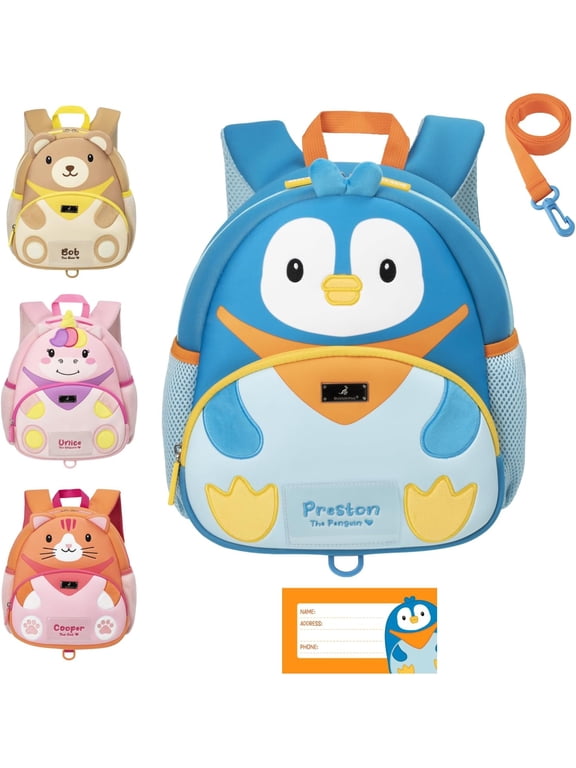 Toddler Backpack with Safety Leash, Preston The Penguin, Water-Resistant