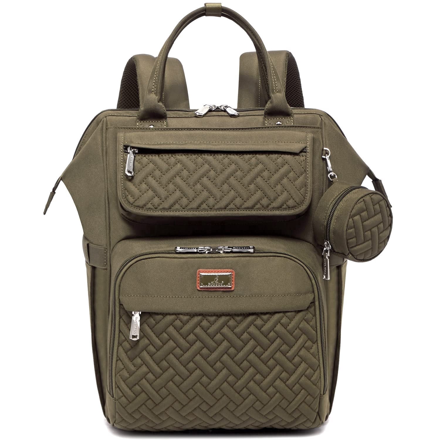BabbleRoo Widetop Waterproof Diaper Backpack with Insulated Bottle Pockets, Polyester- Army Green