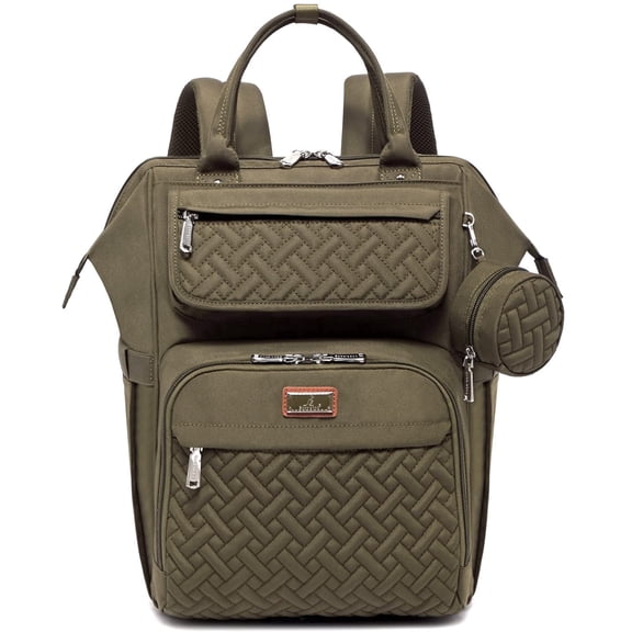 BabbleRoo Widetop Waterproof Diaper Backpack with Insulated Bottle Pockets, Polyester- Army Green