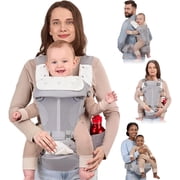 BabbleRoo Grow Plus Carrier – Safety Certified Organic Cotton Baby Carrier with Detachable Hip Seat, Infant to Toddler (7–50 lbs)- Light Gray