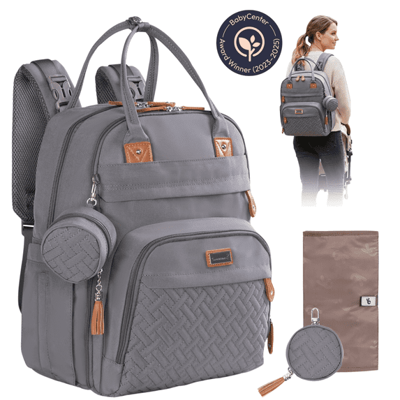 BabbleRoo Original Diaper Bag Backpack – Large 26L Baby Bag with Changing Pad, Insulated Bottle Pockets & Stroller Straps, Waterproof Travel Bag for Moms & Dads, Cool Gray