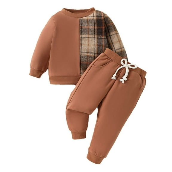 Babcutegg 2PC with Sweatshirts and Pants Set for Girls Graphic Warm Side Pocktes Girls Clothes Brown