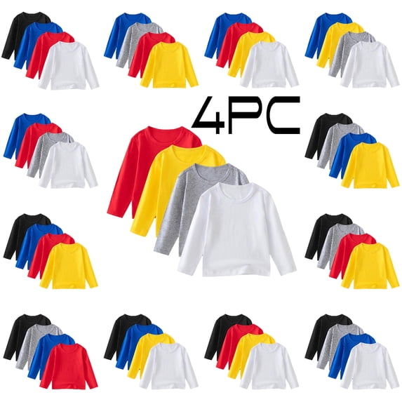 Babcutegg 4PC Base Layer for Kid Boys and Girls Casual Fashion Crew Neck Long Sleeve Soft and Comfortable Pullover Kids Spring and Fall Undershirts Multicolor Size 4