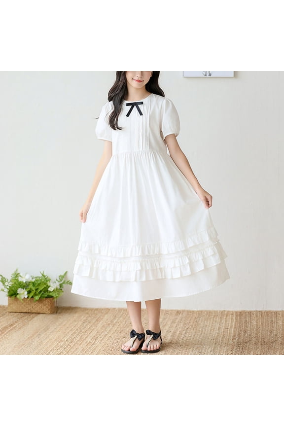Adorable Summer Short Sleeve A-Line Dress With Soft Cotton Blend, Breathable Lightweight Fabric, Flattering Relaxed Fit And Elegant Ankle-Length Silhouette White Size 15