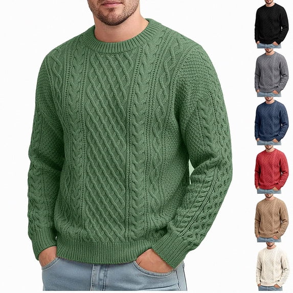 Babcutegg Big and Tall Mens Cable Knit Sweater Crew Neck Long Sleeve Loose Fit Warm Casual Comfy Sweaters Size 4XL