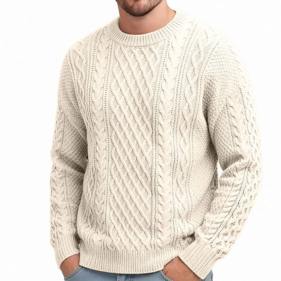 Babcutegg Big and Tall Mens Cable Knit Sweater Crew Neck Long Sleeve Loose Fit Warm Casual Comfy Sweaters Size M