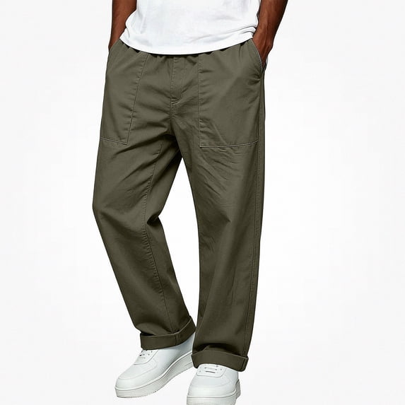 Babcutegg Big and Tall Mens Cotton Linen Pants Straight Leg Elastic Waist with Pockets Versatile Casual Trousers Size 2XL