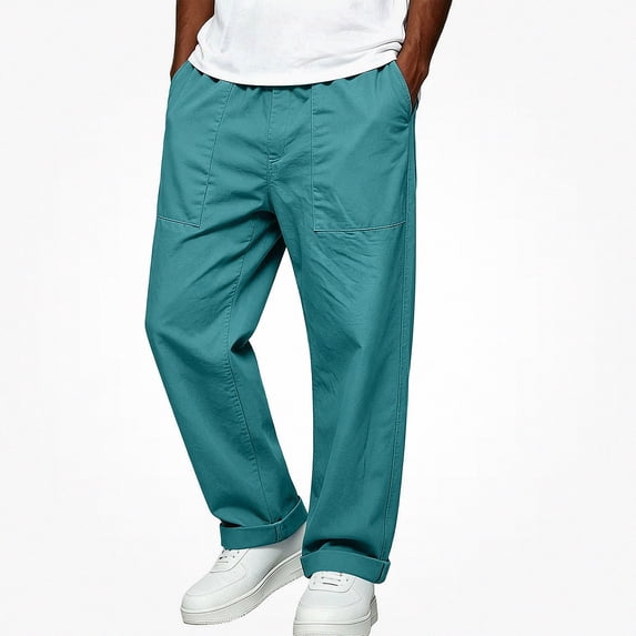 Babcutegg Big and Tall Mens Cotton Linen Pants Straight Leg Elastic Waist with Pockets Versatile Casual Trousers Size 3XL