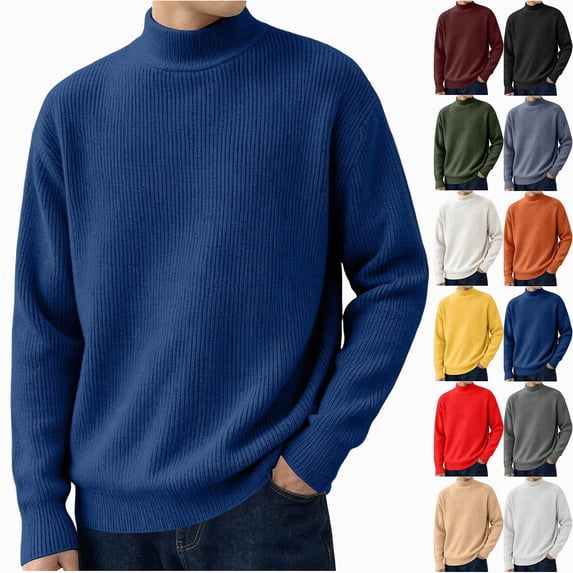Babcutegg Big and Tall Mens Mock Neck Sweater Ribbed Knit Long Sleeve Soft Comfy Fall Winter Casual Pullover Sweaters Size L