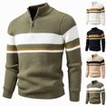 thumbnail image 1 of Babcutegg Big and Tall Mens Quarter Zip Sweater Stand Collar Color Block Knit Pullover Casual Fall Winter Top Size 3XL, 1 of 5
