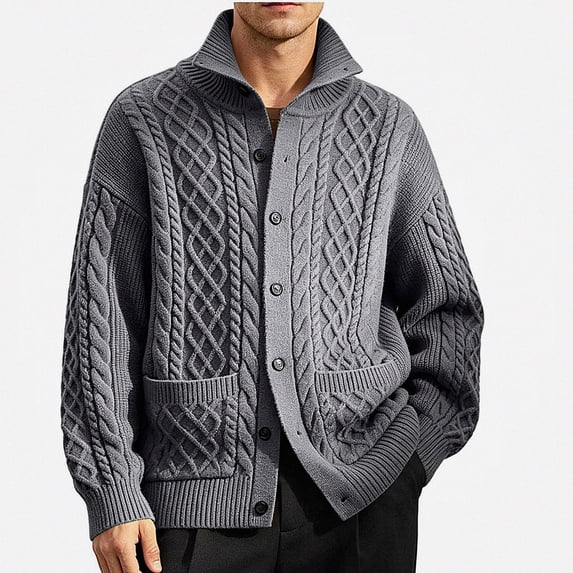 Babcutegg Big and Tall Mens Turtleneck Cardigan Sweater Cable Knit Vintage Casual Button Down Sweaters with Pockets Size 4XL
