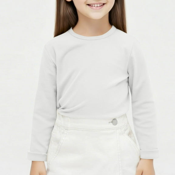 Babcutegg Blouse for Kid Girls Fall and Winter Wear Crew Neck Long Sleeve Girls Clothes White Size 6