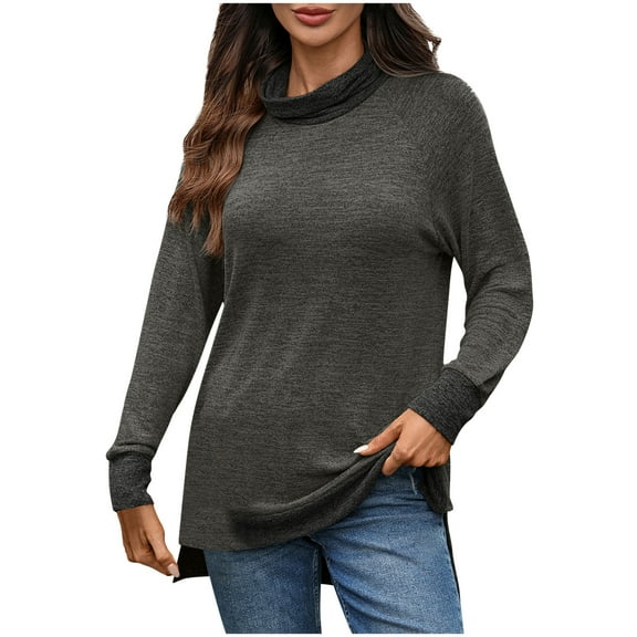 Babcutegg Blouses for Women Casual Long Sleeve Crew Neck Soild Color Womens Clothes Dark Gray