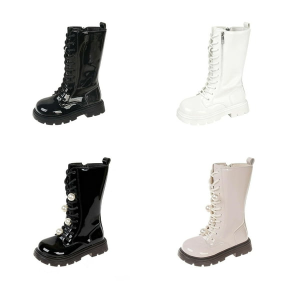 Babcutegg Boots for Kid Girls Side Zipper Comfortable Soft Bottom Mid Calf Length Round Toe Fall and Winter Shoes for Girls White Size 1.5