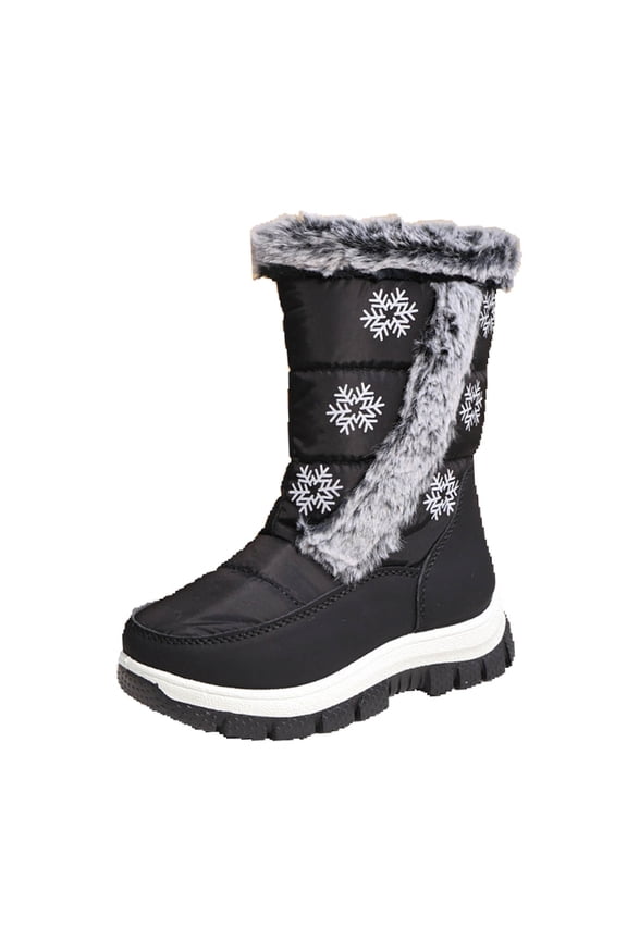Boots for Teen Girls Casual Fashion Keep Warm Western Style Snow Boots Knee High Girls Fall and Winter Shoes Black Size 6.5-7
