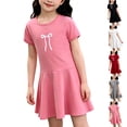 thumbnail image 1 of Babcutegg Bow-Print A-Line Short-Sleeve Casual Dress For Girls – Lightweight Breathable Summer Apparel With Flattering Silhouette And Comfort-Focused Design White Size 11, 1 of 9
