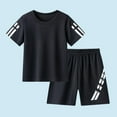 thumbnail image 1 of Babcutegg Boys 2Pcs Reflective Strip Mesh Short Sleeve Tee Athletic Shorts Set Summer Sports Outfit 2-12Y Black Size 7, 1 of 3