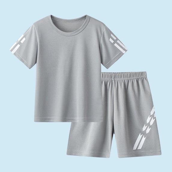 Babcutegg Boys 2Pcs Reflective Strip Mesh Short Sleeve Tee Athletic Shorts Set Summer Sports Outfit 2-12Y Gray Size 10