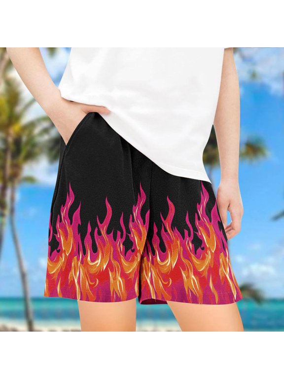 Boys Casual Shorts, With Pockets Elastic Waist Short Pants for Child Orange 9-10 T
