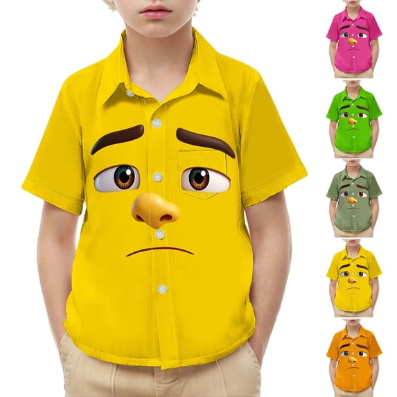 Babcutegg Boys and Girls Short Sleeve Casual Shirt with Playful Print Design, Functional Front Pocket, and Comfortable Cotton Blend Fabric Orange Size 10