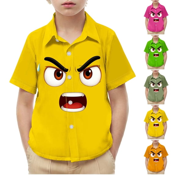 Babcutegg Boys and Girls Short Sleeve Casual Shirt with Playful Print Design, Functional Front Pocket, and Comfortable Cotton Blend Fabric Yellow Size 5