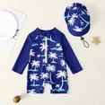 thumbnail image 1 of Babcutegg Boys Printed One-Piece Swimsuit with Half-Zip Front – Matching Swim Hat Set, Lightweight Quick-Dry Fabric, UV Protection Design Dark Blue Size 3T, 1 of 8