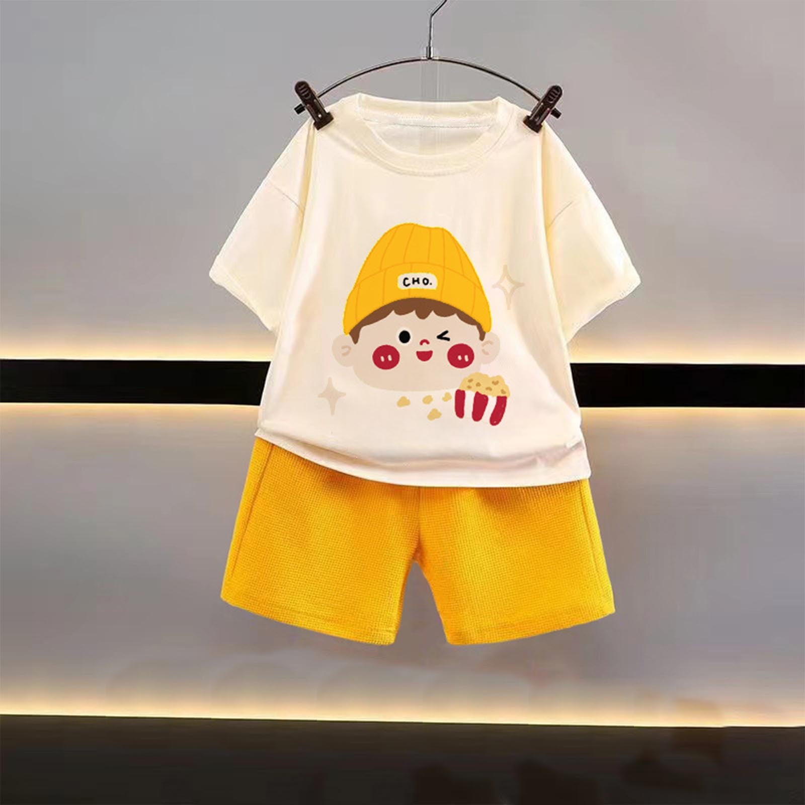 Boys Yellow Checkered Shirt with Grey Shorts Summer Co-ord Set main image 1